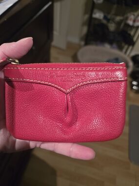 Dooney And Bourke Red Pebbled Leather Coin Pouch